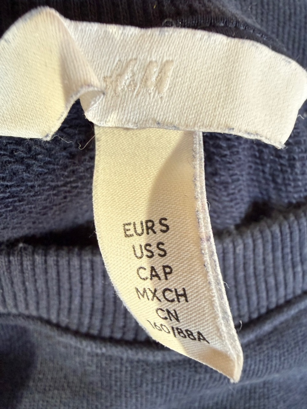 H&M Navy Cropped Sweatshirt with Striped Balloon Sleeves size s - Picture 9 of 10